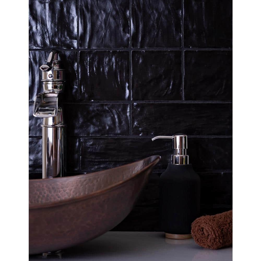 Black 2.5" x 8" Glossy Ceramic Subway Tile