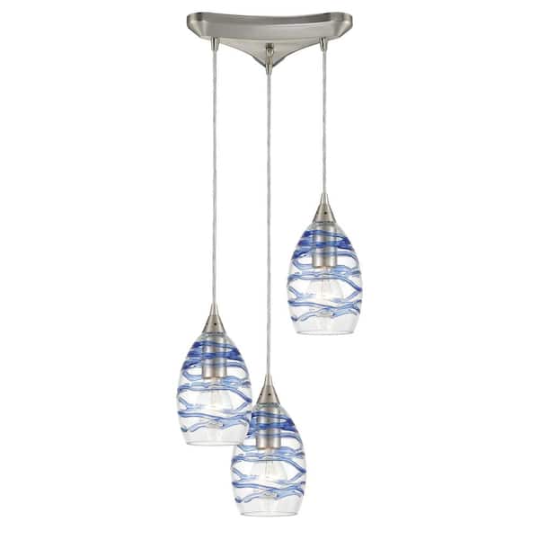 Titan Lighting Valinda 3-Light Satin Nickel Mini Pendant Light with Glass Shade