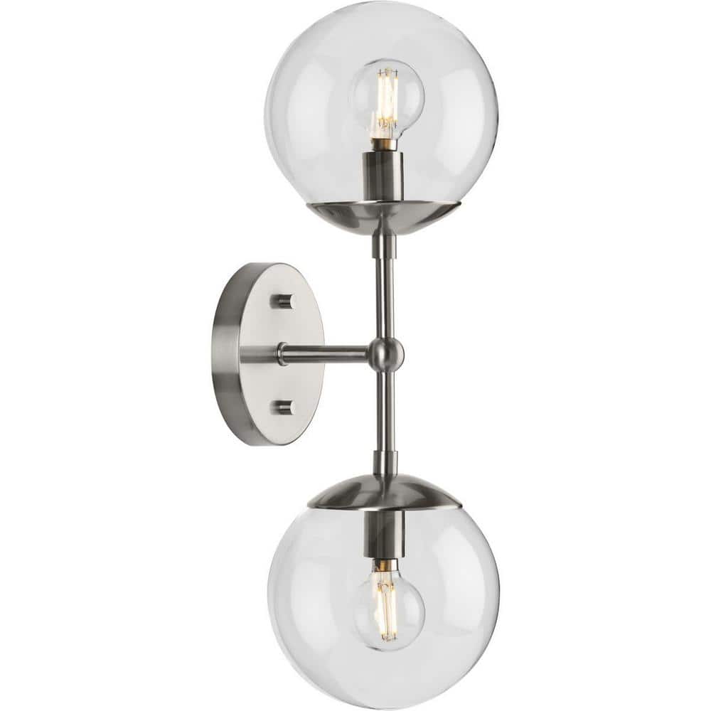 Atwell Brushed Nickel 2-Light Wall Sconce with Clear Glass Shades