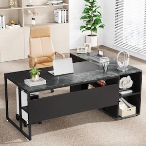 Lanita 71 in. L Shaped Black Engineered Wood Executive Desk Large Computer Desk with File Cabinet for Home Office