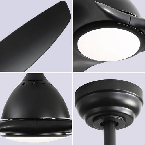 52 in. Indoor/Outdoor Integrated LED Black Downrod Modern Ceiling Fan with Light Kit and 6-Speed DC Remote CACI Mall Ceiling Fans With Lights