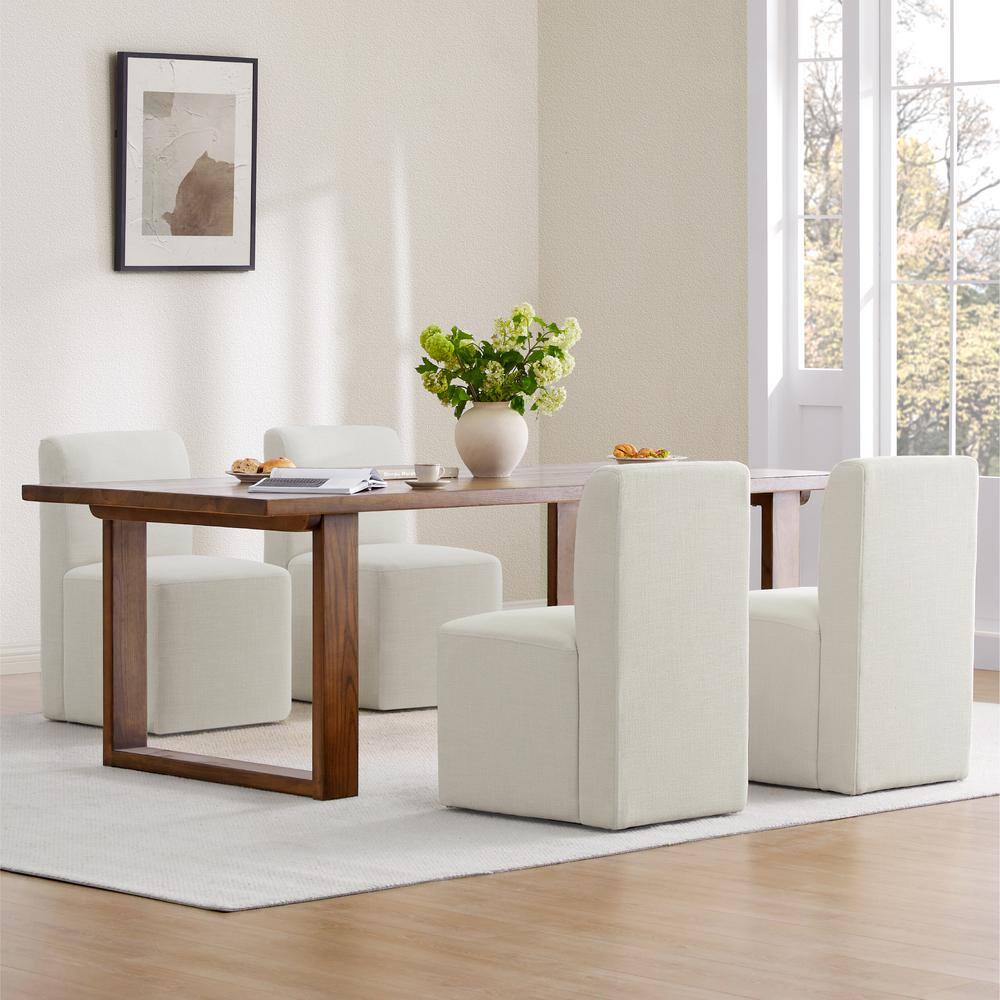 Set of 2 Linen Upholstered Armless Rolling Dining Chairs
