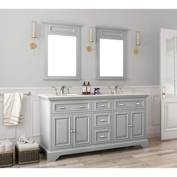 Home Decorators Collection Sadie 67 in. W x 22 in. D x 35 in. H Double Sink Freestanding Bath Vanity in Gray w/ Lightly Veined White Marble Top