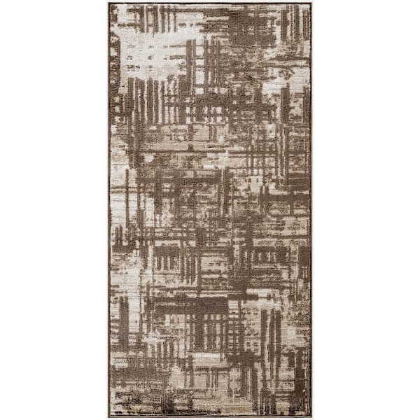 Dekor Brown 2 ft. x 4 ft. Geometric Contemporary Area Rug