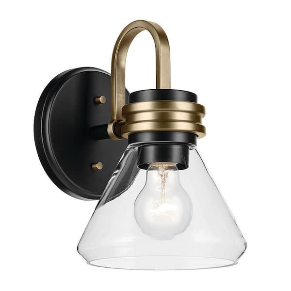 Farum 9.5 in. 1-Light Wall Sconce with Clear Glass in Black