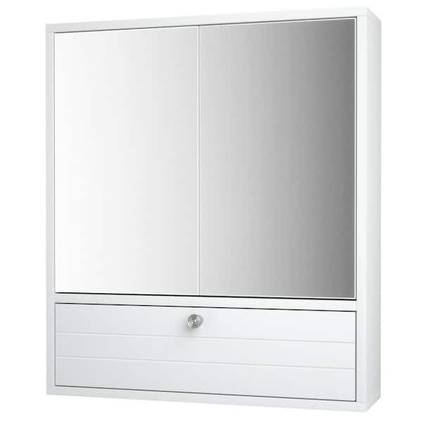 WELLFOR 21.5 in. W x 24.5 in. H Rectangular White MDF Surface Mount Medicine Cabinet with Mirror