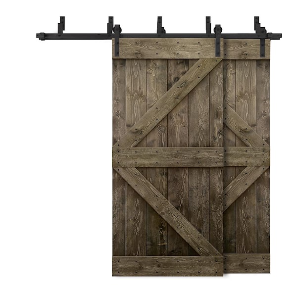 CALHOME 72 in. x 84 in. K Series Bypass Espresso Stained Solid Pine Wood Interior Double Sliding Barn Door with Hardware Kit
