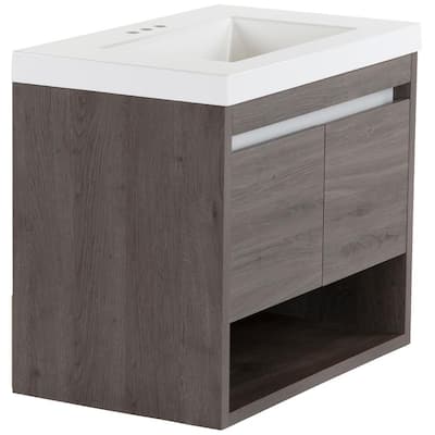 Wilby 30.5 in. W x 18.9 in. D Vanity in Dark Oak with Cultured Marble Vanity Top in White with White Sink