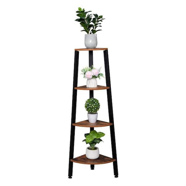 Karl home Corner 49.21 in. Rustic Brown Wood 4-Shelf Standard Bookcase with Shelves