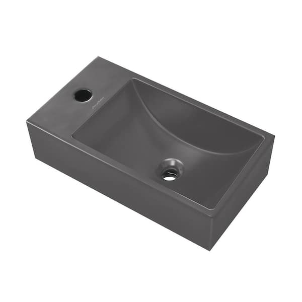 Swiss Madison Lisse 16 in. Concrete Rectangle Wall-Mounted Sink with Left Side Faucet Mount in Matte Dark Gray