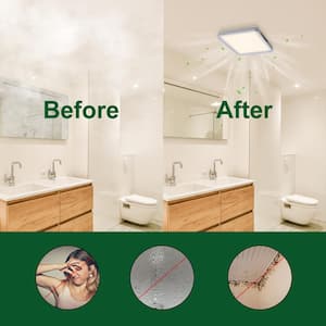DC Bathroom Exhaust Fan Light, 50-80-100 CFM, 15-Watt Dimmable 3CCT LED Light with 2-Color Night Light, Square, Silver