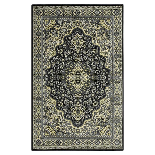Garvee Wilton Collection Grey 4 ft. x 6 ft. Persian Floral Medallion Area Rug