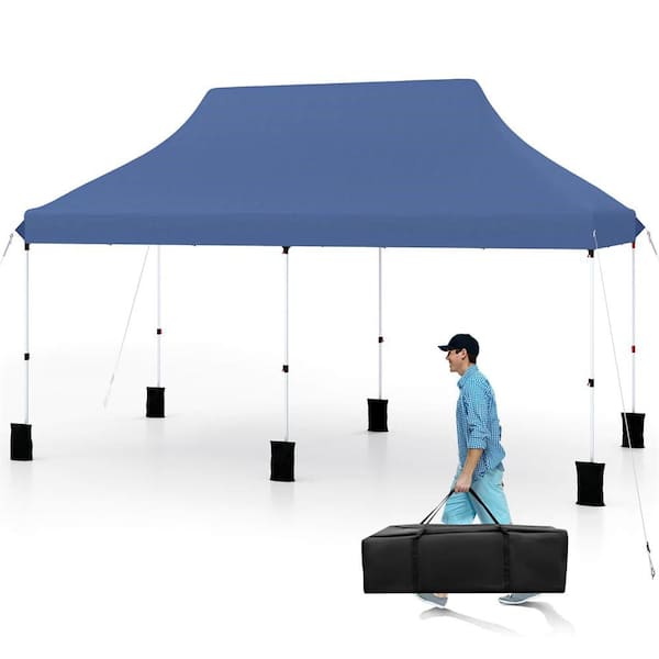 Costway 10 ft. x 20 ft. Blue Pop-up Canopy Sun Protection Tent with Carrying Bag