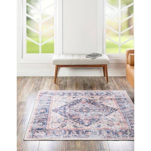 Yara Yash Navy Blue 7 ft. 10 in. x 7 ft. 10 in. Area Rug