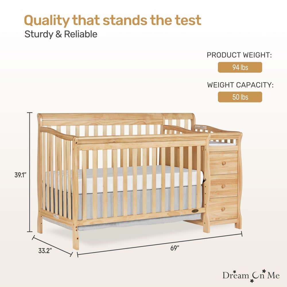 Natural Pine 5-in-1 Convertible Crib with Changer