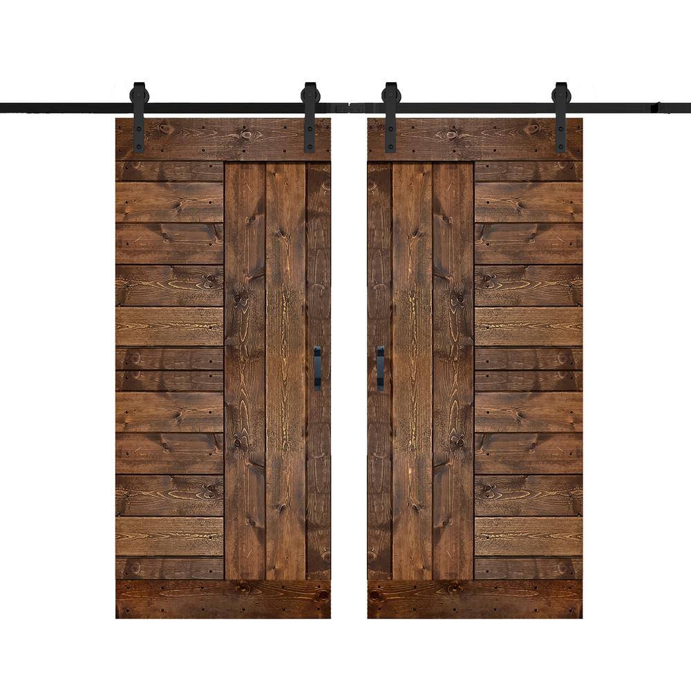 L Series 72 in. x 84 in. Dark Walnut Finished Solid Wood Double Sliding Barn Door with Hardware Kit - Assembly Needed price history on PriceWatchPro