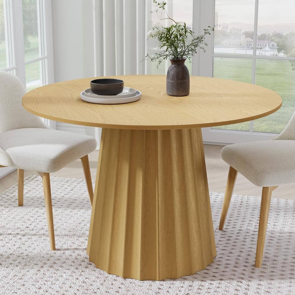 Dovelina 46 in. Soild Wood Natural Oak Pedestal Dining Table Round ...