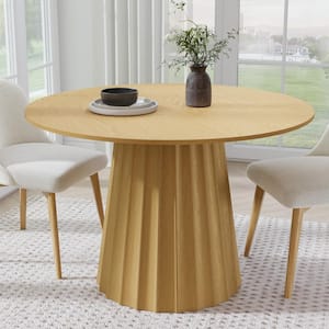 Dovelina 60 in. Solid Wood Natural Oak Pedestal Dining Table Round ...