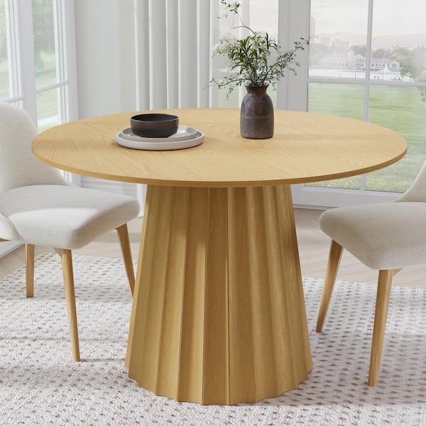 Dovelina 46 in. Soild Wood Natural Oak Pedestal Dining Table Round Kitchen Table Seats 4