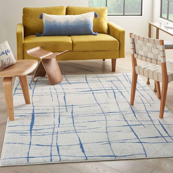 Whimsicle Ivory Blue 6 ft. x 9 ft. Abstract Contemporary Area Rug