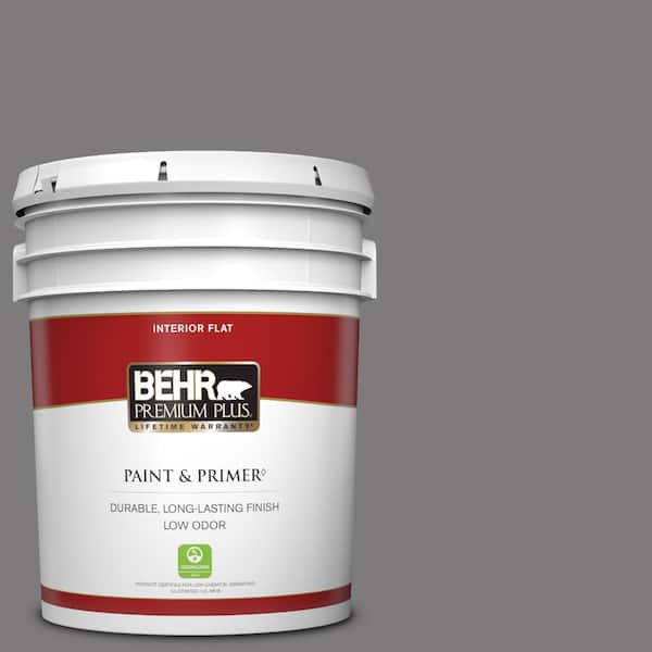 BEHR PREMIUM PLUS 5 gal. #BXC-58 Stormy Gray Flat Low Odor Interior Paint & Primer