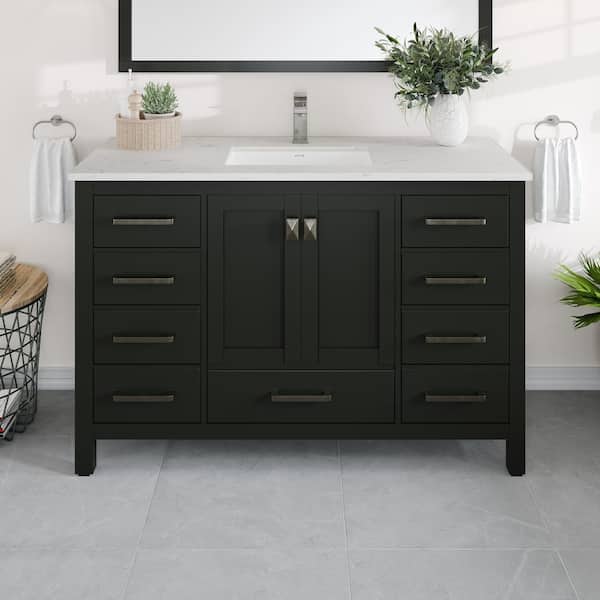 London 42 in. Single Sink Espresso Bath Vanity with White Carrara Quartz Top (Assembled)