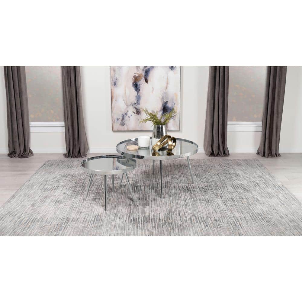Kaelyn Round Chrome Metal Mirrored Nesting Coffee Table Set