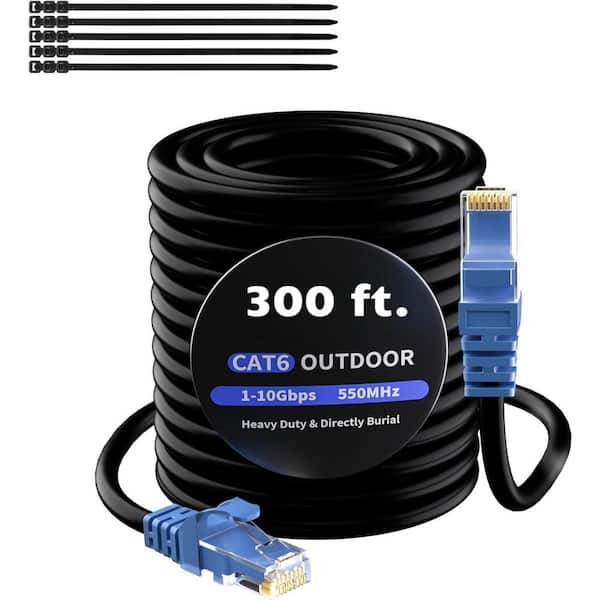 300 ft. Gold Plated Cat 6 Outdoor Heavy Duty Waterproof RJ45 High Speed Ethernet Cable-Black