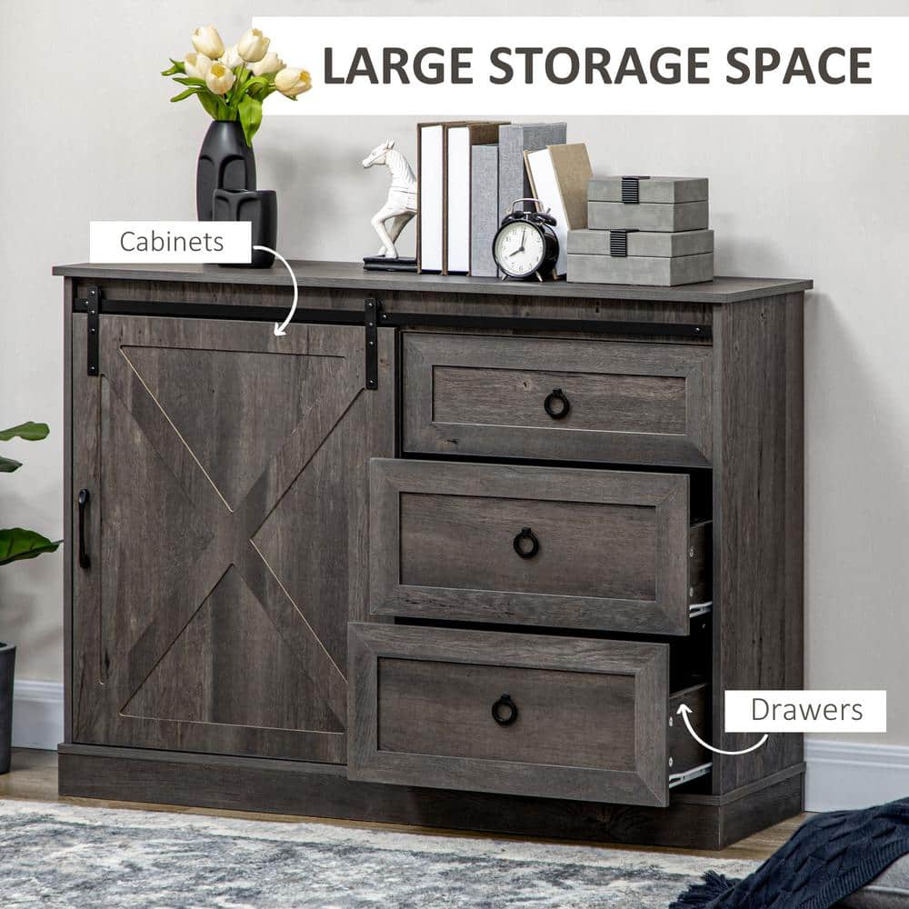 Dark Gray 6-Tier Steel and Wood Buffet Sideboard