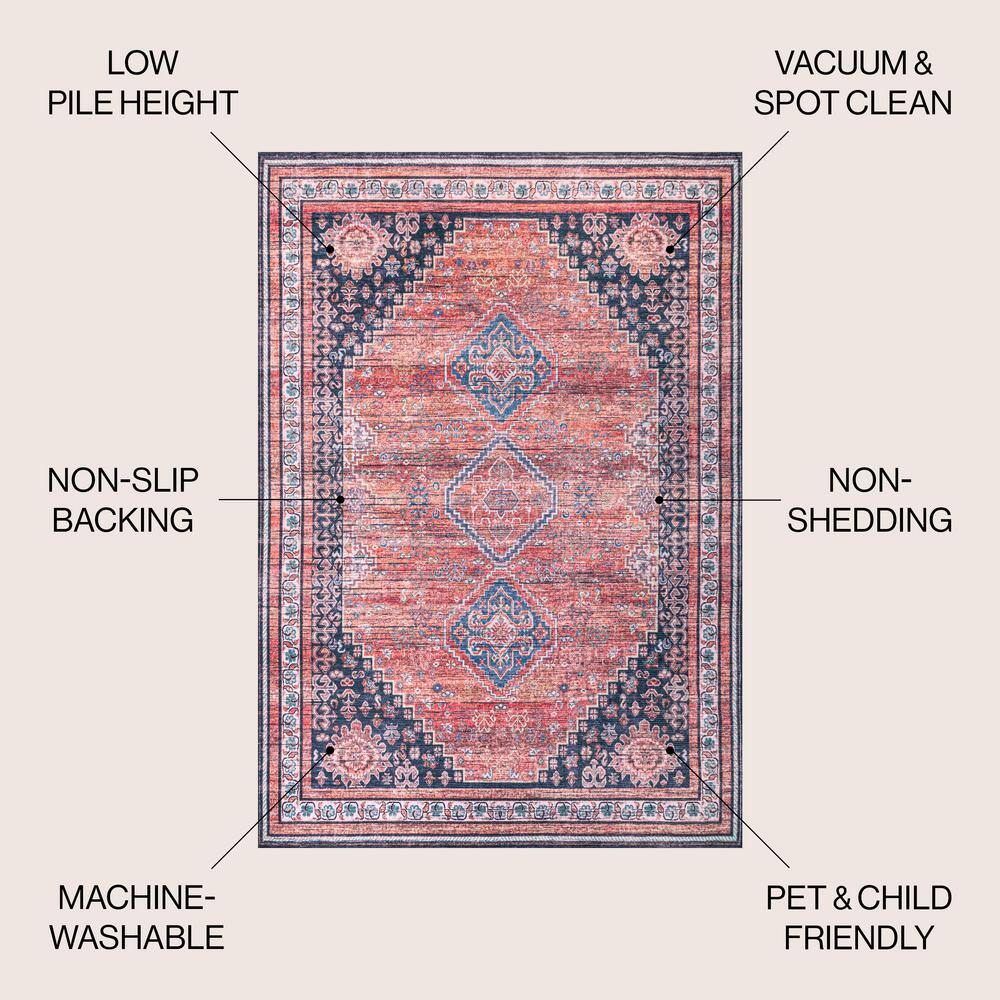 VersaTile Red Geometric 4' x 6' Easy-Care Synthetic Area Rug