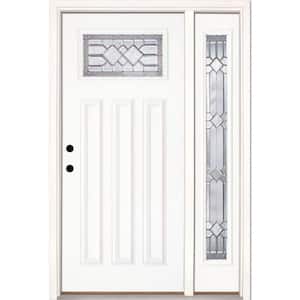 50.5 in.x81.625in.Mission Pointe Zinc Craftsman Lt Unfinished Smooth Right-Hd Fiberglass Prehung Front Door w/Fan Lite