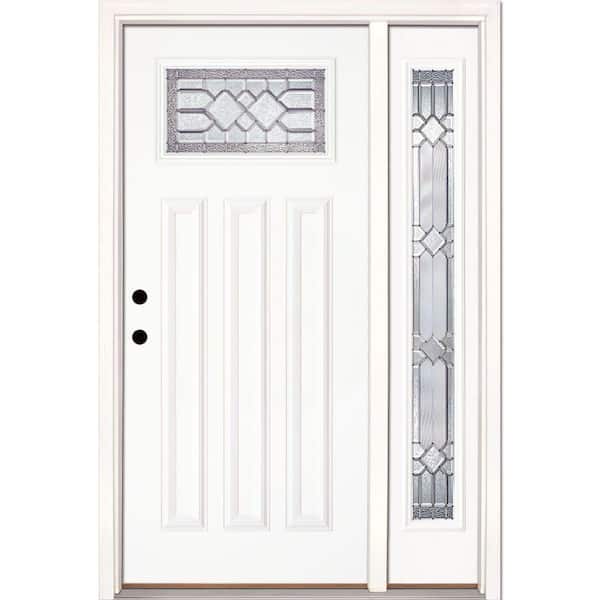 Feather River Doors 50.5 in.x81.625in.Mission Pointe Zinc Craftsman Lt Unfinished Smooth Right-Hd Fiberglass Prehung Front Door w/Fan Lite