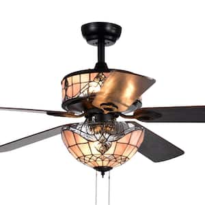 Orla 28 in. Black Indoor Hand Pull Chain Ceiling Fan with Light Kit