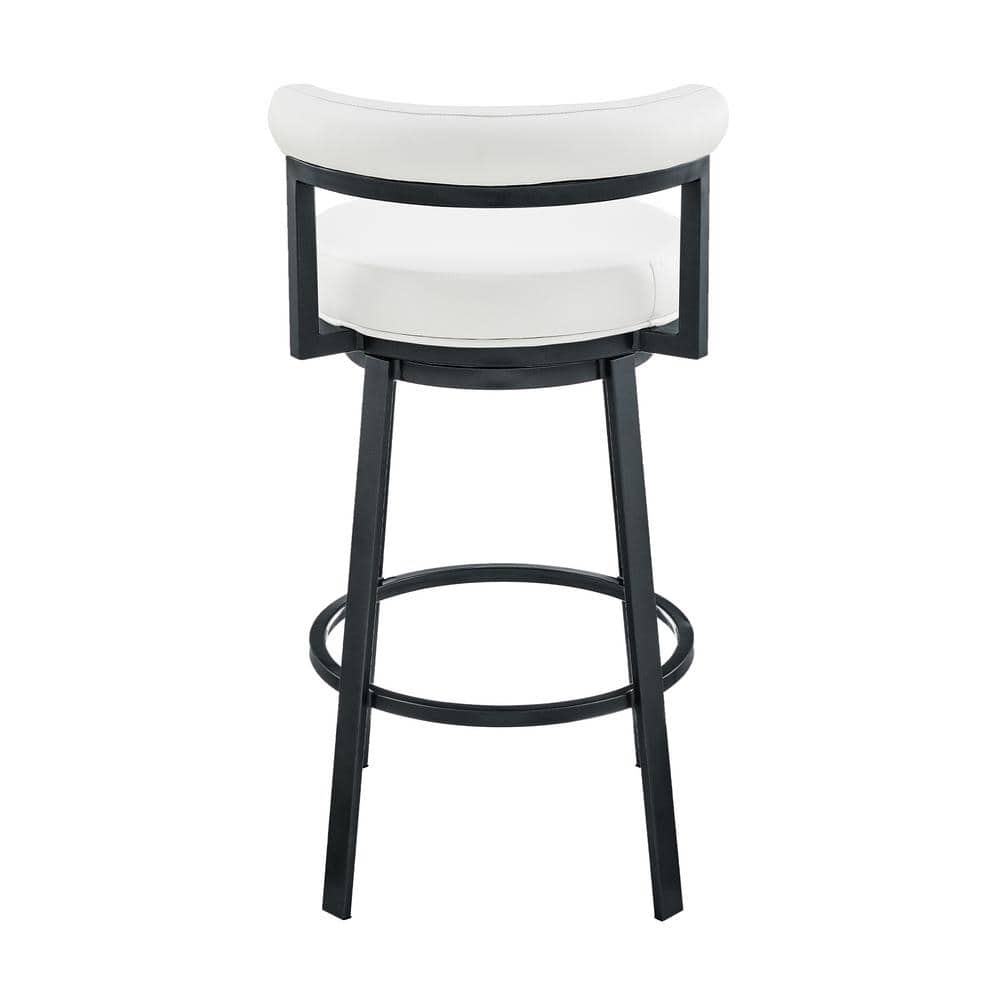 Modern Swivel Adjustable Bar Stool in White Faux Leather