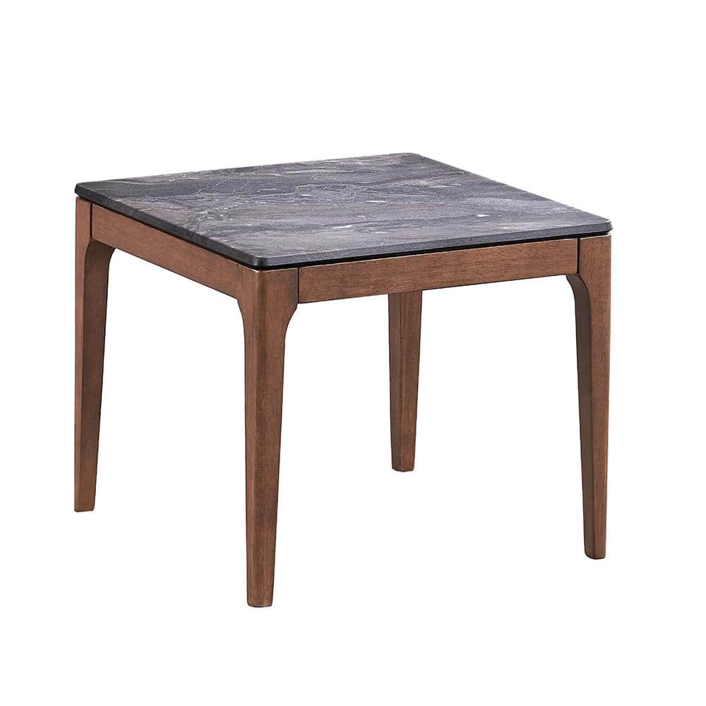 24" Walnut and Engineered Stone Square Side Table