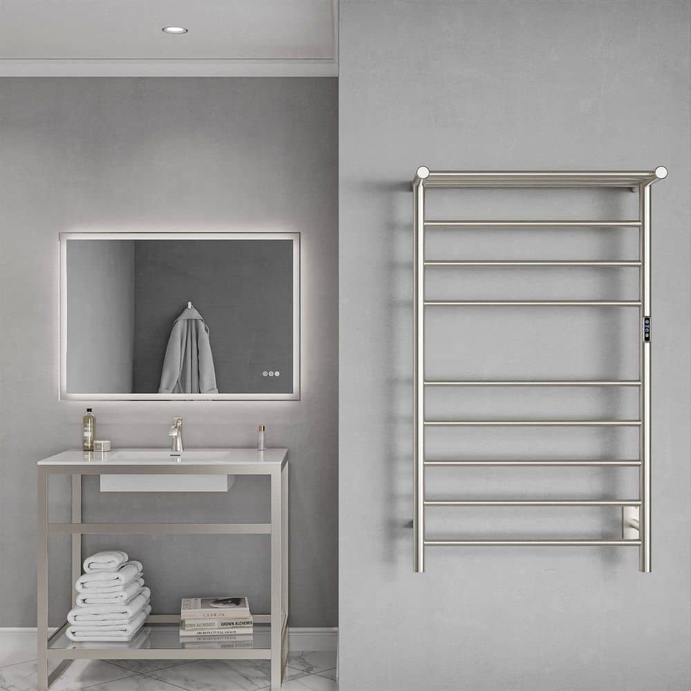 Brushed Nickel 8-Bar Wall Mounted Electric Towel Warmer