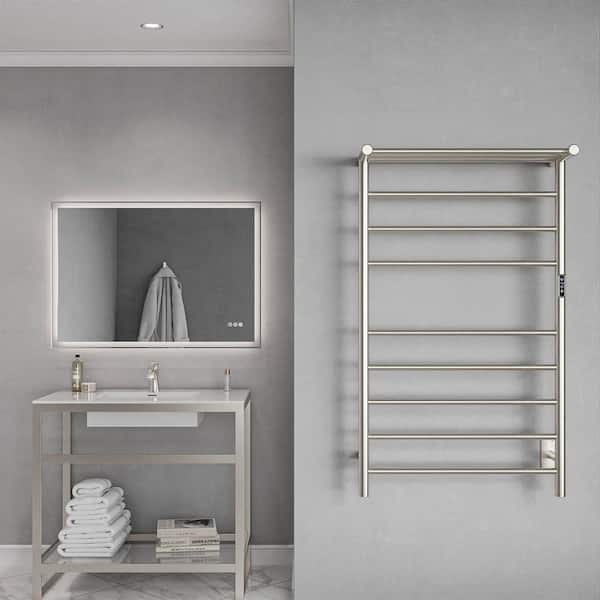 Eve Series 8-Bar Wall Mounted Electric Plug-In Bathroom Towel Warmer Rack in Brushed Nickel Finish Stainless Steel