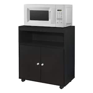 SignatureHome Vericombe Black Finish 2-Door Accent Cabinet Microwave Kitchen Cart With 4 Wheels. (27Lx14Wx30H)
