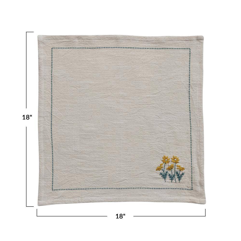 18" Multicolor Floral Hand-Embroidered Cotton Napkins Set