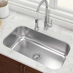 Builder 32 in. Undermount Single Bowl 18 Gauge Stainless Steel Kitchen Sink with Strainer