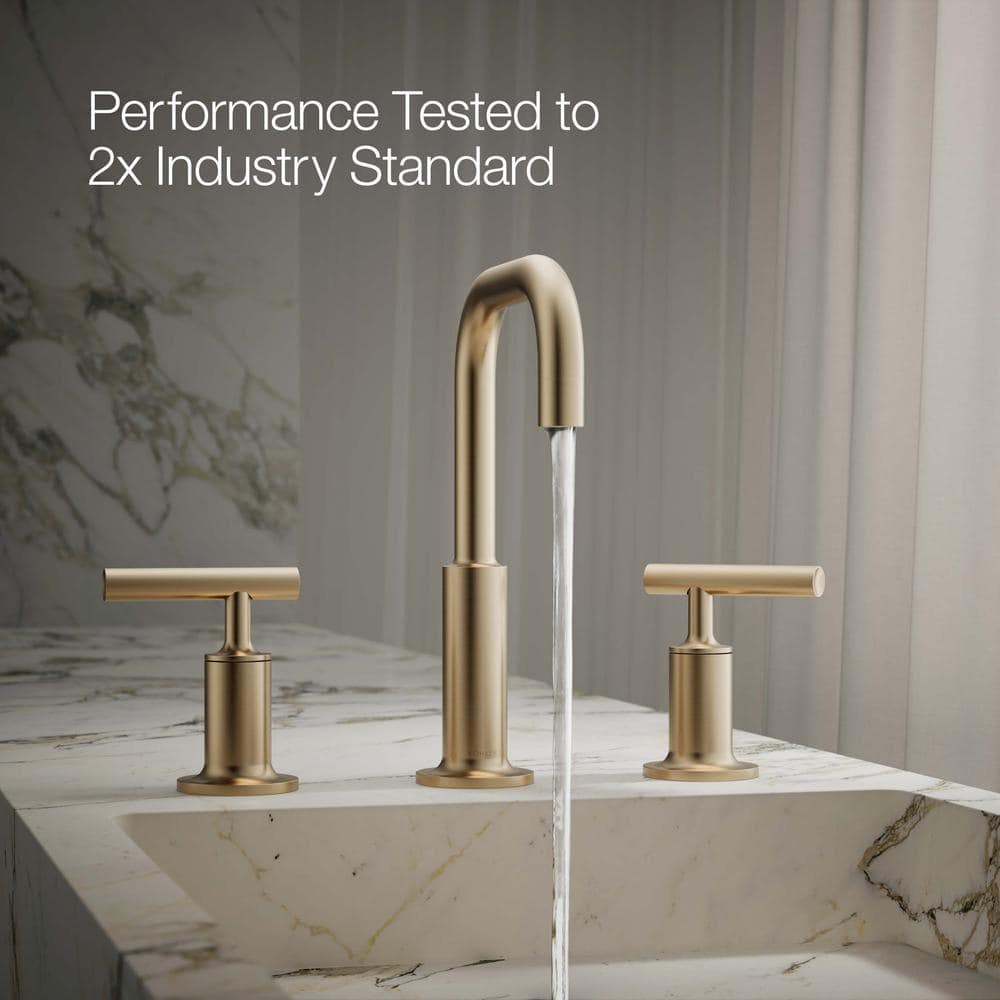 Purist Brushed Bronze Widespread Bathroom Faucet with Drain Assembly