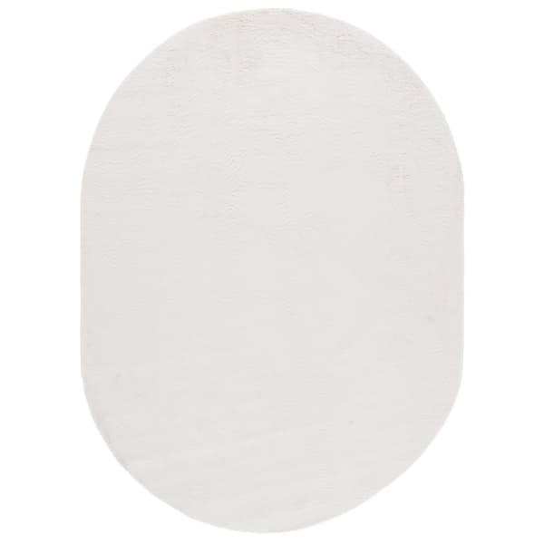 Faux Rabbit Fur Beige 5 ft. x 7 ft. Machine Washable Solid Flokati Oval Area Rug