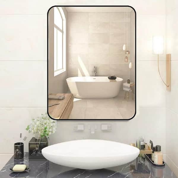 Tenleaf 32 in. W x 24 in. H Rectangular Framed Wall Bathroom Vanity Mirror in Black