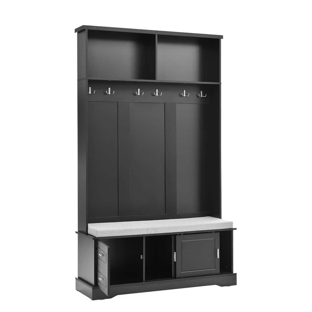 Black MDF Hall Tree with Storage and Hooks