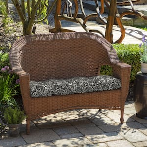 Rectangle Outdoor Wicker Settee Cushion in Black Aurora Damask