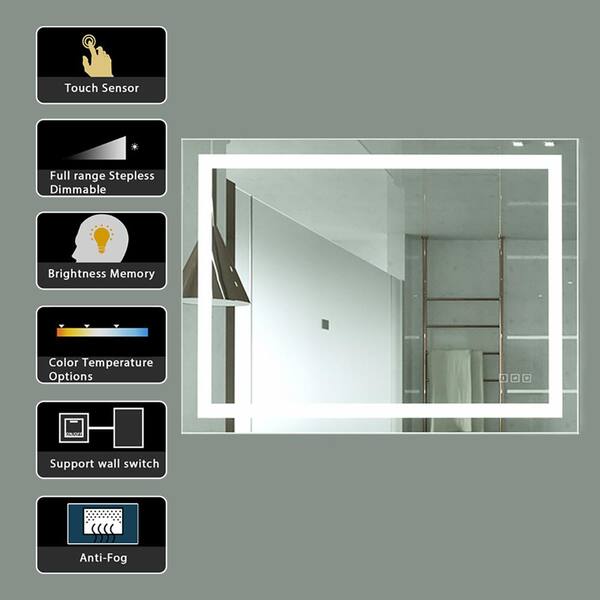 Kinwell 40 In W X 32 In H Frameless Rectangular Led Light Bathroom Vanity Mirror Mcg0508 The Home Depot