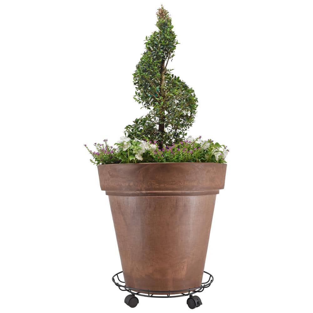 16-Inch Black Metal Heavy-Duty Plant Caddy with Wheels