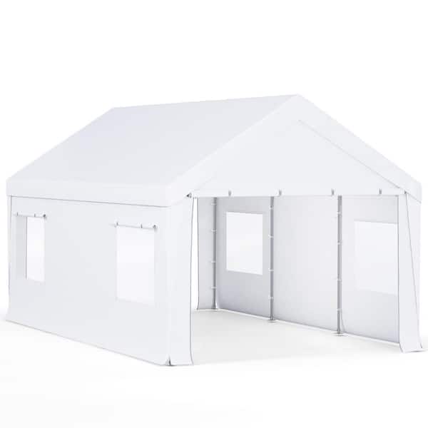 HOMMOW 10 ft. W x 20 ft. D Portable Garage, UV & Waterproof Resistant All-Season Carport with Roll-up Ventilated Windows, White