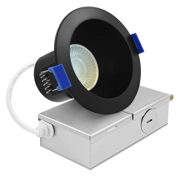 3 in. Integrated LED Recessed Light J-Box 8W 5CCT 640 Lumens Dimmable Canless Downlight Wet Rated ETL Listed Black