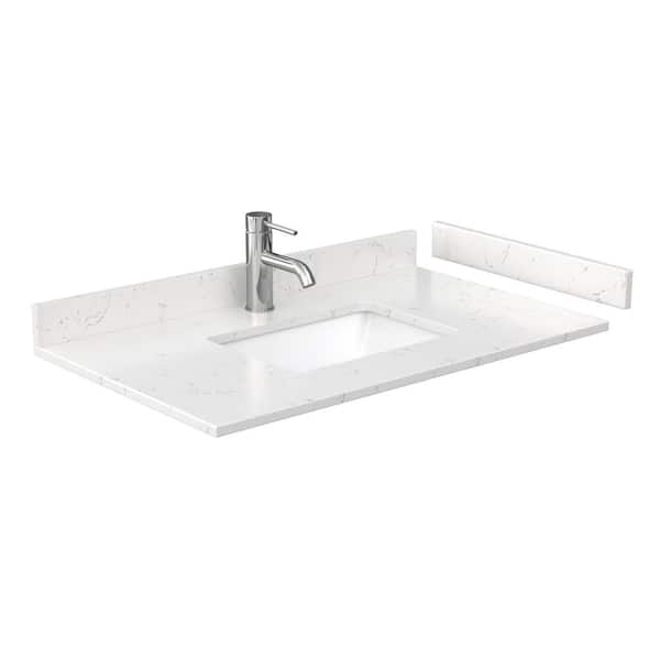 Wyndham Collection 36 In W X 22 D Cultured Marble Single Basin Vanity Top Light Vein Carrara With White Wcfvca136stopunsc2 The Home Depot - 36 In White Single Sink Bathroom Vanity With Cultured Marble Top